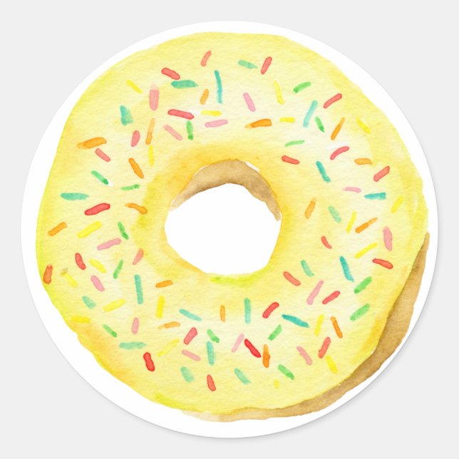 Watercolor Yellow Sprinkle Doughnut Birthday Classic Round Sticker (Front)
