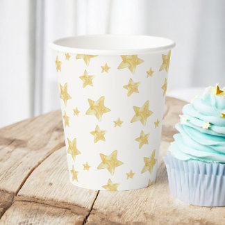 Watercolor Yellow Stars Baby Shower Paper Cups