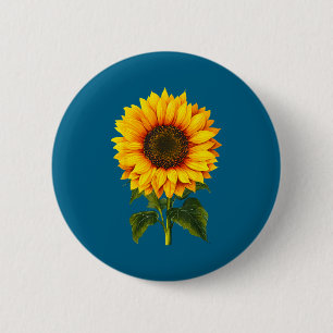 Watercolor yellow sunflower botanical garden summe 2 inch round button