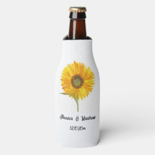 Watercolor yellow sunflower floral nature Weddings Bottle Cooler