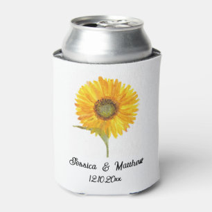 Watercolor yellow sunflower floral nature Weddings Can Cooler