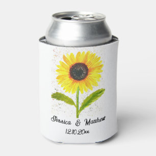 Watercolor yellow sunflower floral nature Weddings Can Cooler