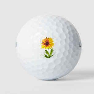 Watercolor yellow sunflower flowers chic rustic golf balls