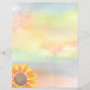 Watercolor Yellow Sunflower Stationery Paper 