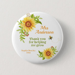 Watercolor Yellow Sunflower Teacher Appreciation 2 Inch Round Button