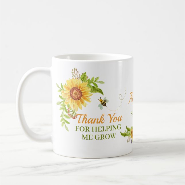 Watercolor Yellow Sunflower Teacher Appreciation Coffee Mug (Left)