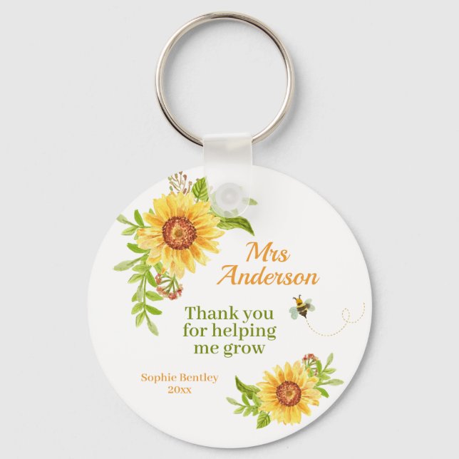 Watercolor Yellow Sunflower Teacher Appreciation  Keychain (Front)