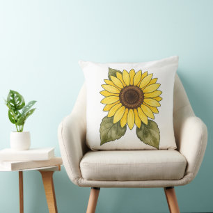 Watercolor yellow sunflower throw pillow