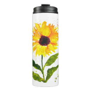 Watercolor yellow sunflower watercolor flowers thermal tumbler