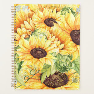 Watercolor Yellow Sunflowers Greenery Planner