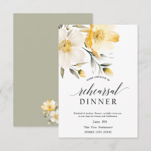 Watercolor Yellow White Flowers Rehearsal Dinner   Invitation