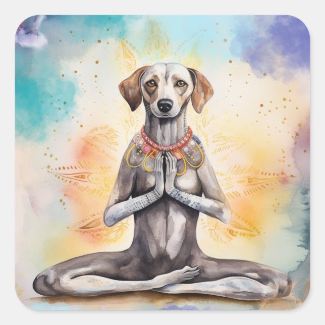 Watercolor Yoga Dog Square Sticker (Front)