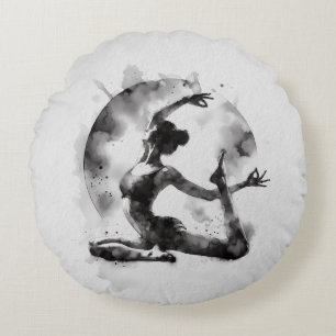 Watercolor Yoga Reiki One-Legged King Pigeon Pose Round Pillow