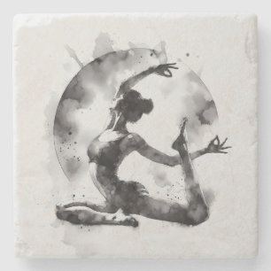 Watercolor Yoga Reiki One-Legged King Pigeon Pose Stone Coaster