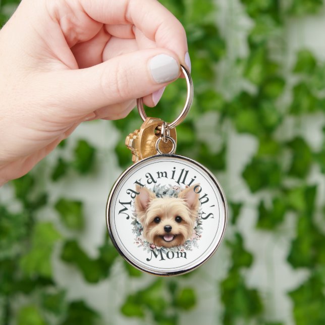 Watercolor Yorkie and Floral Wreath Keychain (Hand)