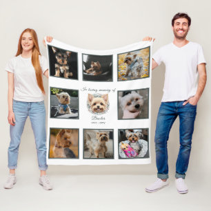 Watercolor Yorkie and Floral Wreath Memorial Fleece Blanket