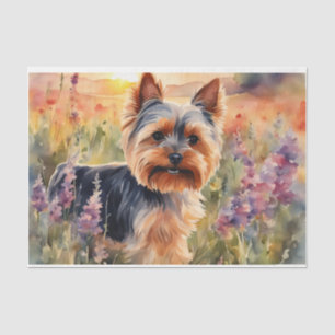 Watercolor Yorkshire Terrier in flowers Decoupage  Tissue Paper