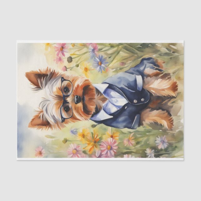 Watercolor Yorkshire Terrier in flowers Decoupage  Tissue Paper (Front)