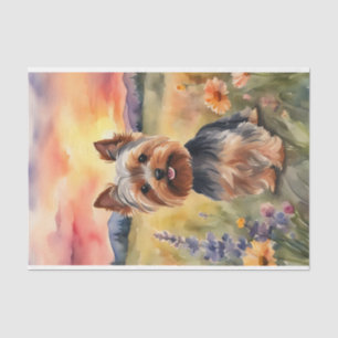 Watercolor Yorkshire Terrier in flowers Decoupage  Tissue Paper