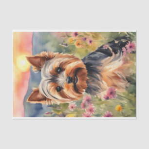 Watercolor Yorkshire Terrier in flowers Decoupage  Tissue Paper