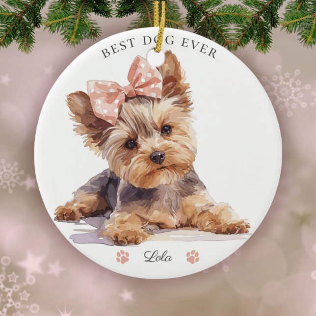 Watercolor Yorkshire Terrier Puppy Custom Ceramic Ornament (Creator Uploaded)