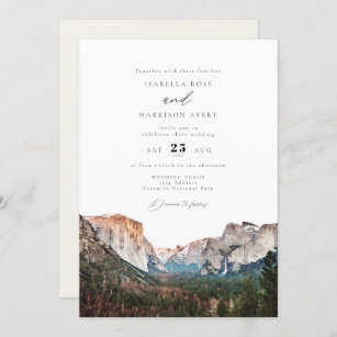 Watercolor Yosemite National Park Skyline Wedding  Invitation