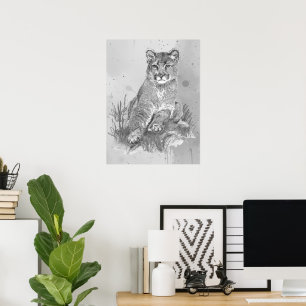 Watercolor Young Cougar Mountain Lion Animal Art Poster