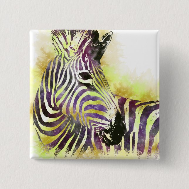 Watercolor Zeba 2 Inch Square Button (Front)