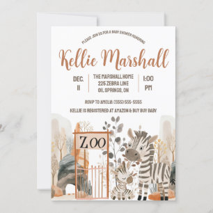 Watercolor Zebra Family, Zoo, Baby Shower Invitation