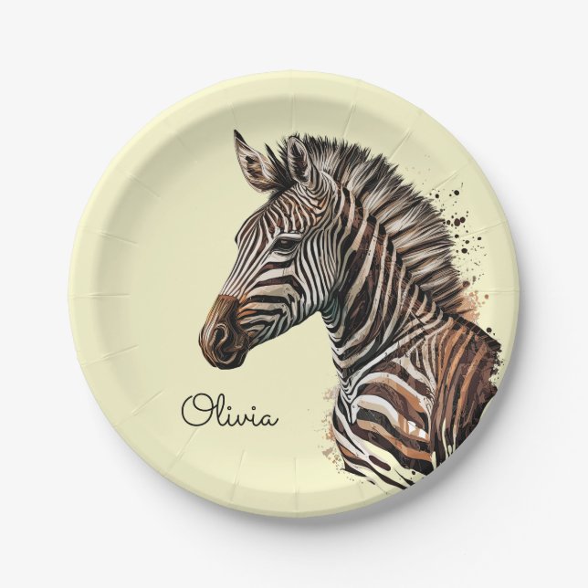 Watercolor zebra head decoration paper plate (Front)
