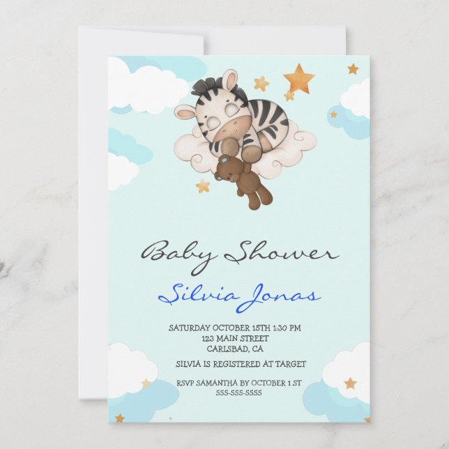 Watercolor zebra jungle animal baby shower Boy Invitation (Front)