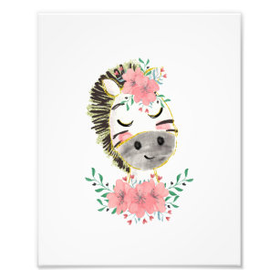 Watercolor Zebra with Florals Photo Print