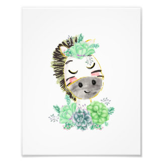 Watercolor Zebra with Succulents Photo Print