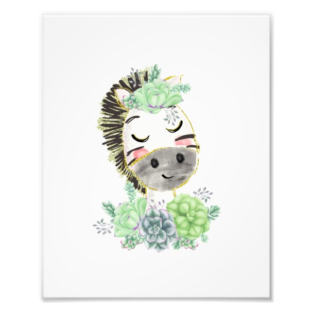 Watercolor Zebra with Succulents Photo Print (Front)