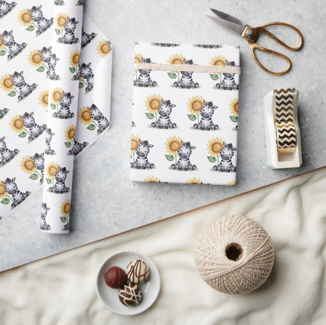 Watercolor Zebra With Sunflower Wrapping Paper (Crafts)