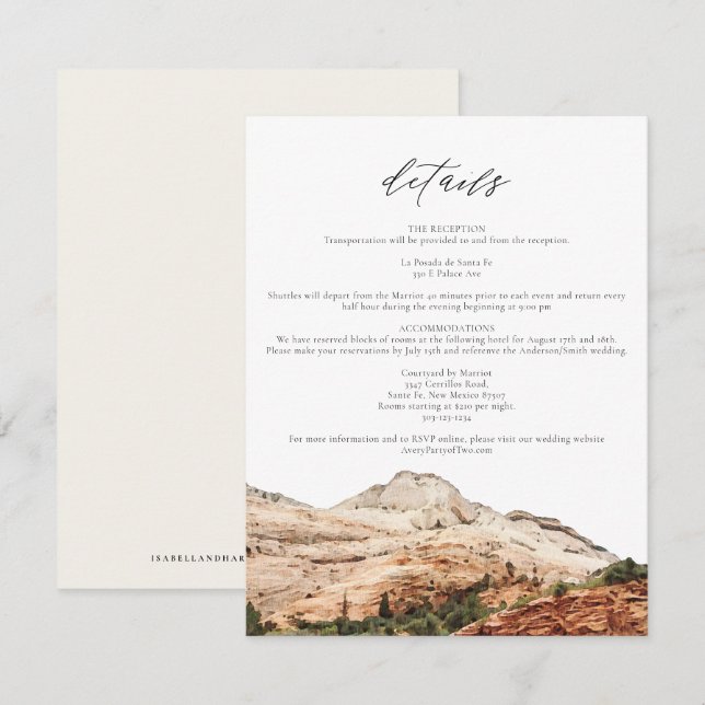 Watercolor Zion National Park Wedding Details Invitation (Front/Back)