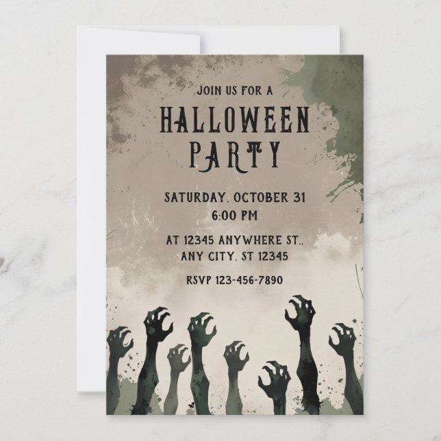 Watercolor Zombie Hands Halloween Party Invitation (Front)