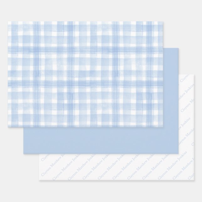 WatercolorBlue Gingham Wrapping Paper Sheet Set (Set)