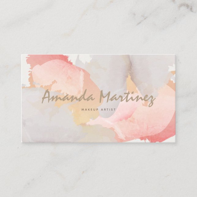 Watercolored Pink & Grey Modern Business Card (Front)