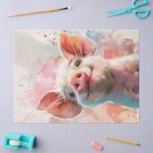 Watercolored Pinky Pig Decoupage  Tissue Paper