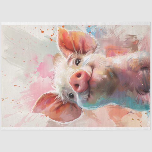 Watercolored Pinky Pig Decoupage  Tissue Paper (Front)