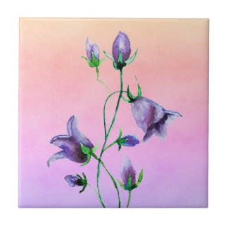 Watercolored violet bluebells on violet and peach tile