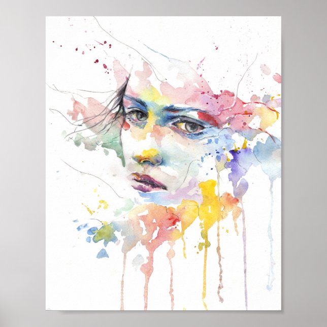 Watercolored Woman's Face Decoupage Print (Front)
