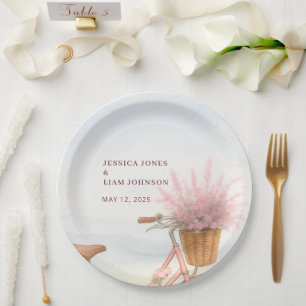 WatercolorFloral Vintage Bicycle Engagement Party  Paper Plate