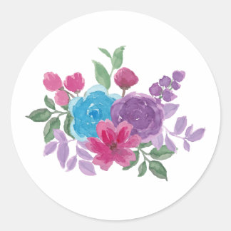 watercolorful flowers classic round sticker