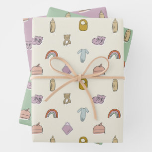 WatercolorNewborn Illustrations Baby Shower Wrapping Paper Sheet