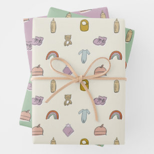 WatercolorNewborn Illustrations Baby Shower Wrapping Paper Sheet