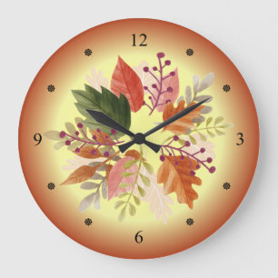 Watercolors ~ Autumn Leaves ~ Harvest Time ~ Large Clock