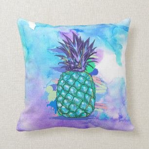 Watercolors Background & Pineapple Illustration Throw Pillow