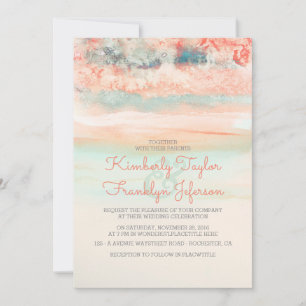 Watercolors Beach Wedding Pink Blue Invitation